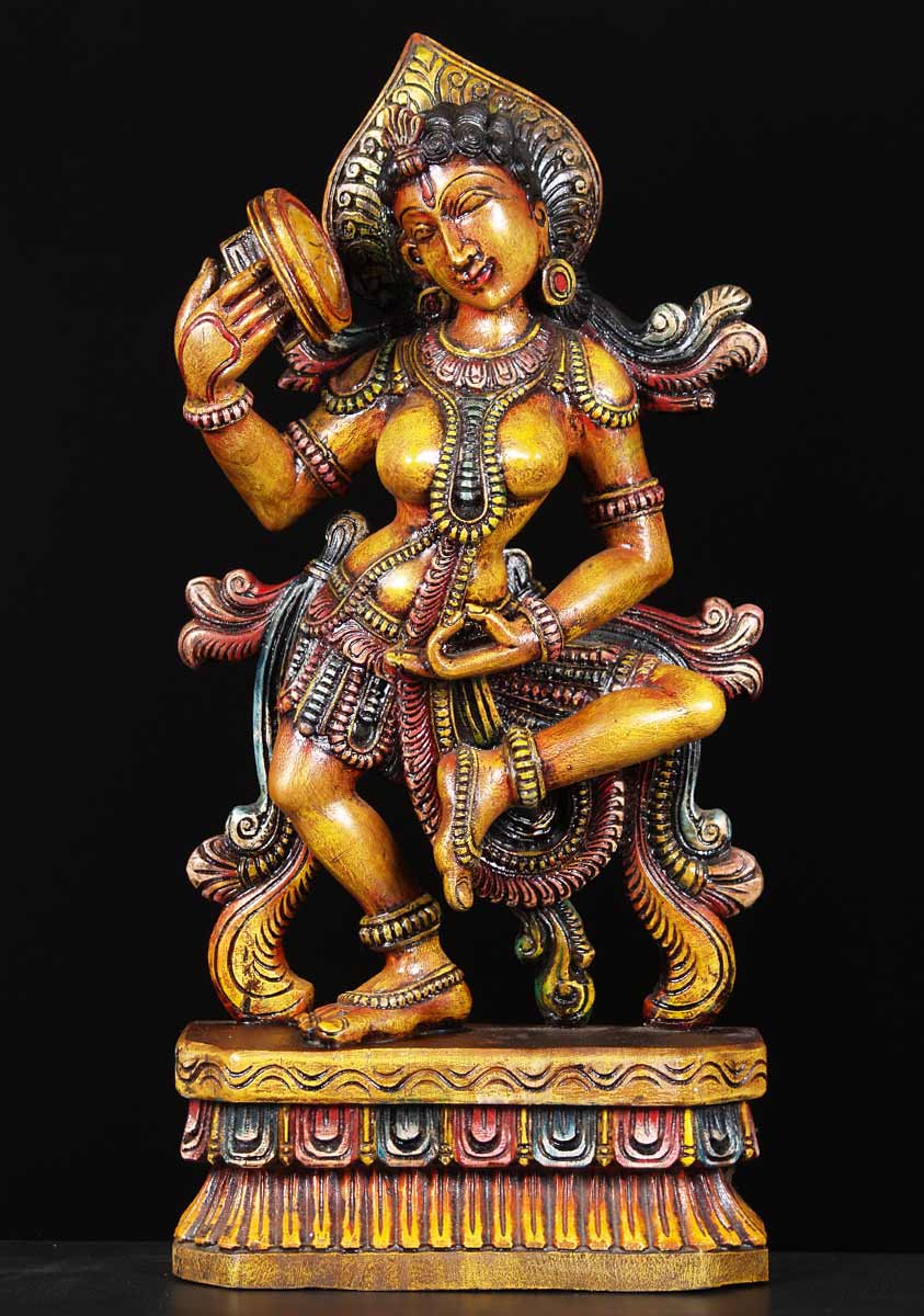 Wood Dancing Mirror Devi Statue 24"